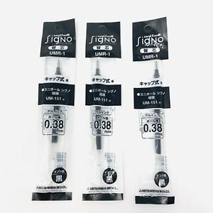 3 Uni-ball Signo Refills 0.38mm for UM-151 Black Ink