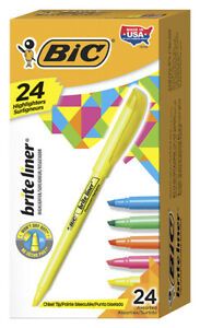 BIC BriteLiner Chisel Tip Pocket Highlighter, Assorted Colors, Pack of 24