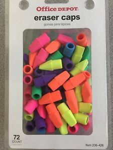 NEW IN BOX! 72 COUNT ERASER CAPS FROM OFFICE DEPOT ERASERS SCHOOL SUPPLIES