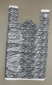 50 Zebra print Plastic T-Shirt Bags w/Handles 8&#034; x 5&#034; x 16&#034; gift party retail