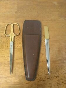 Vintage LEATHER Desk SCISSOR and LETTER OPENER Set~MADE in ITALY