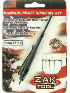 ZAK TOOL  ZT-14 Tactical Black ALUMINUM Handcuff Key w/ Pocket Clip