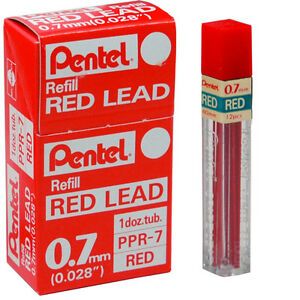 Box of 12 Tubes Pentel PPR-7 Red 0.7mm Refill Lead For Mechanical Pencils
