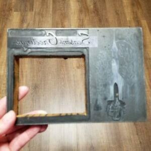 Vtg Letterpress Printing Block Christmas Season&#039;s Greetings People Church