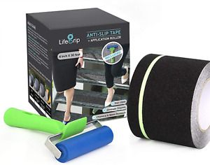 Anti Slip Traction Tape with Glow in Dark Green Stripe and Free Application Roll