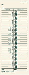 TOPS Time Cards, Weekly, 1-Sided, 3-1/2&#034; x 9&#034;, Manila, Green Print, 500-Count