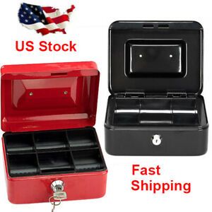 Stainless Steel Petty Cash Box Money Safe Box Deposit Tin Security Organiser US