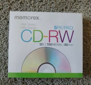 Memorex CD-RW 5 Pack Compact Disks 12X 700MB 80 Min High Speed NEW SEALED