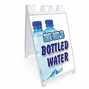 SignMission Ice Cold Bottled Water A-Frame Sidewalk Sign with Graphics On Eac...