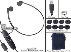 Spectra SP-USB PC Underchin Transcription Headset w/ Volume Control Free Sponges