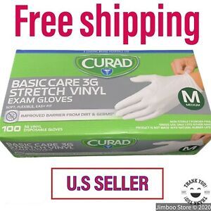 Curad Basic Care 3G Stretch Vinyl Exam Gloves Medium 100 Count