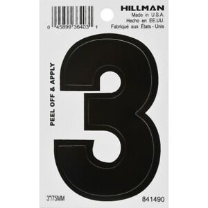 Hillman 3 in.   Black Vinyl Self-Adhesive Number 3 1 pc