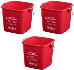 Small Red Sanitizing Bucket - 3 Quart Cleaning Pail - Set of 3 Square Containers