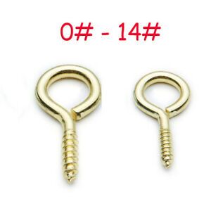 0#~14# Large Eye Screw Eye Hook Set Long Shank Connectors Closed Copper Plating