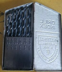 VINTAGE NATIONAL TWIST DRILL INDEX 1/16&#034;-1/4&#034; WITH DRILLS  USA