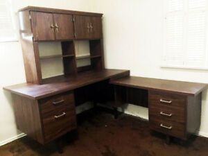 3pc Sturdy Vintage Office Desk Furniture Workstation Bookshelves Cabinets
