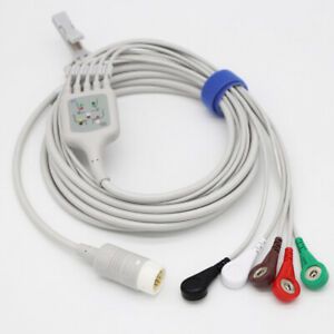 Compatible MP 20/30/50 PHILIPS M2/M3/43100A ECG/EKG Cable for 5 leads Snap