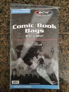 BCW Current Modern Comic Book Bags 100 CT. 6-7/8&#034; X 10-1/2&#034; Polypropylene 1-CUR