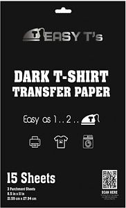 Easy T&#039;s Printable Iron On Heat Transfer Paper for Dark Fabric T Shirts - 15 She