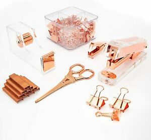 Gutyble Rosegold Office Supplies Set,Package Contains Stapler,Tape Clips,Paper
