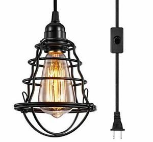 Industrial Plug in Pendant Light Vintage Hanging Cage Pendant Lighting E26 E27