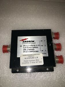 ANDREW S-3-CPUS-L-N 698-2700MHz 50W -130 dBc 3-Way Reactive Splitter, N-Fem Port