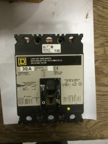 Square d fap34030 30a 3-pole thermal magnetic circuit breaker for sale