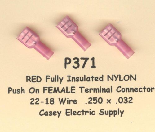 50 red nylon insulated female push on qd connectors #22-18 wire awg .250 molex for sale