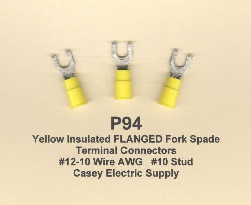 50 Yellow Insulated FLANGED FORK Terminal Connectors #12-10 Wire #10 Stud MOLEX