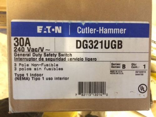 NEW - EATON CUTLER HAMMER 30A 3-POLE GENERAL DUTY SAFETY SWITCH - DG321UGB