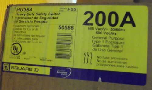 SQUARE D DISCONNECT CAT# HU364 200A 600V 3P NON-FUSIBLE New w/ Box Type F05