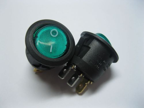 200 pcs Circular Rocker Switch ON-OFF Green Cap with LED 3 pin 6A 250V 19.8mm