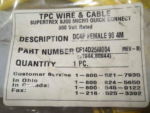 (RR15-1) 1 NIB TPC WIRE &amp; CABLE CF14D25M004 MICRO QUICK-CONNECT CORDSET