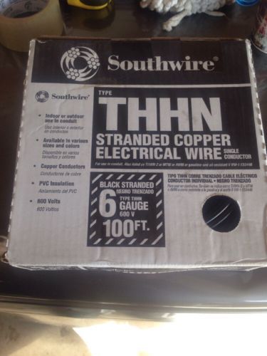 THHN THWN 6 AWG GAUGE BLACK  STRANDED COPPER  WIRE 100&#039; 65 AMP