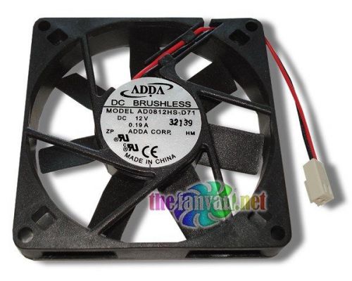 Adda 80mm x 15mm slim 12 volt fan w/ 2 pin connector ad0812hs-d71 3&#034; wires for sale