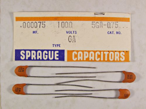 5 Sprague Z5U 75pf .0000750uf 1000V Ceramic Disc Capacitors - NOS