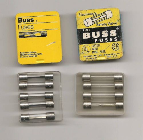 2 Buss Glass Tube Fuses : 4 in Metal Container  AGC 1,Formerly 3AG &amp;  5 SFE 14