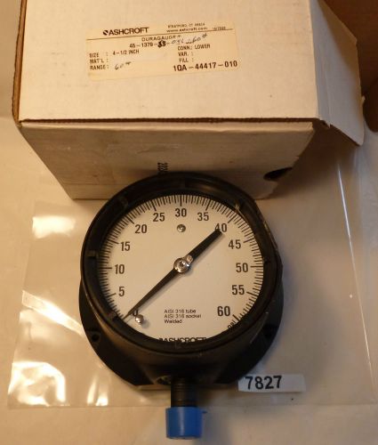 (7827) ashcroft duragauge 45-1379-ss-04-60 0-60&#039; water 4 1/2&#034; for sale