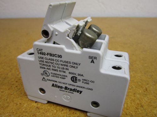Allen Bradley 1492-FB2C30 Ser A Fuse Holder 2 Pole 30A With Two CCMR 3 Fuses