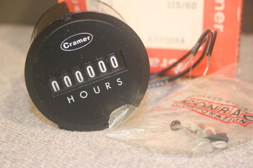 Cramer 635e elapsed time indicator meter 99999.9 hrs; nr; 115vac 60hz w/bezels for sale