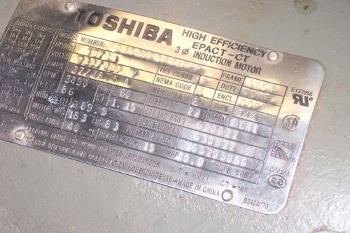 MOTOR TOSHIBA, 0152CPSA21A-P, 15 HP, 3PH, 230/ 460, 3490 RPM, FR 215T