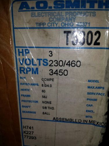 T3302 ao smith 3 hp, 3450 rpm new electric motor for sale