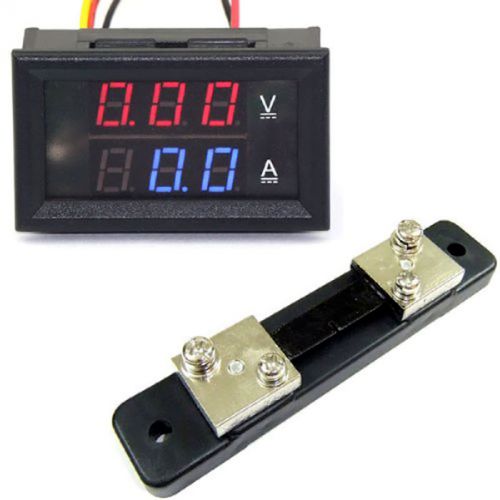 100V 50A DC Dual LED Digital Voltmeter Ammeter Amp Volt Meter + Current Shunt