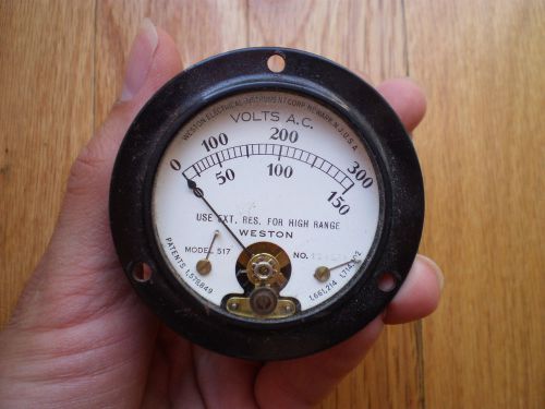 Vintage weston ac volts meter model 517 measures 0-300 vac airplane gauge for sale