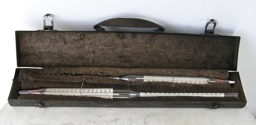 Pair of laboratory thermometers steel case western machinery wichita 1900-1940 for sale