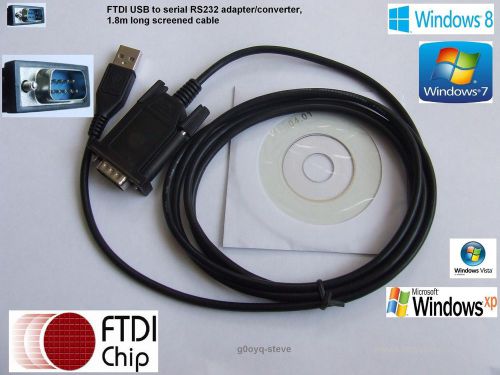 FTDI USB to serial RS232 adapter/converter, 1.8m long screened cable. Male DB9