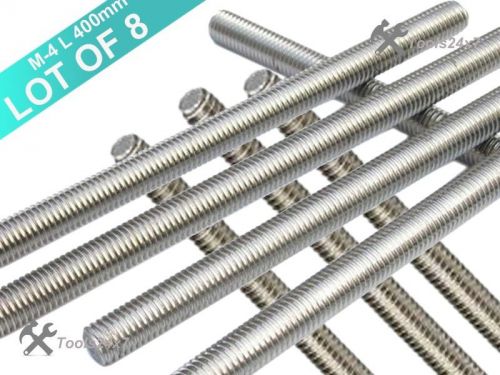 New pack of 8pcs-a2 stainless steel m-4 x 400mm fully threaded rod / bar for sale