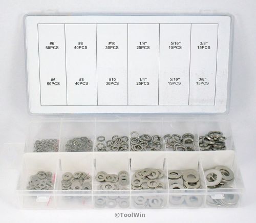 350 pc stainless steel washer flat split spring lock assortment case set new for sale