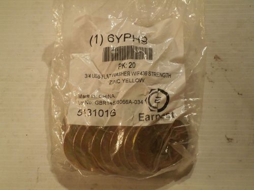 1 Pack of 20 Washers: 3/4&#034; USS Flat Washer W/ F436 Strength Zinc Yellow 6YPH9
