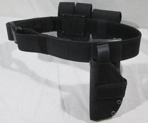 Black Police Utility Belt Gun + Handcuffs Holsters &amp; 2 Magazine Holsters